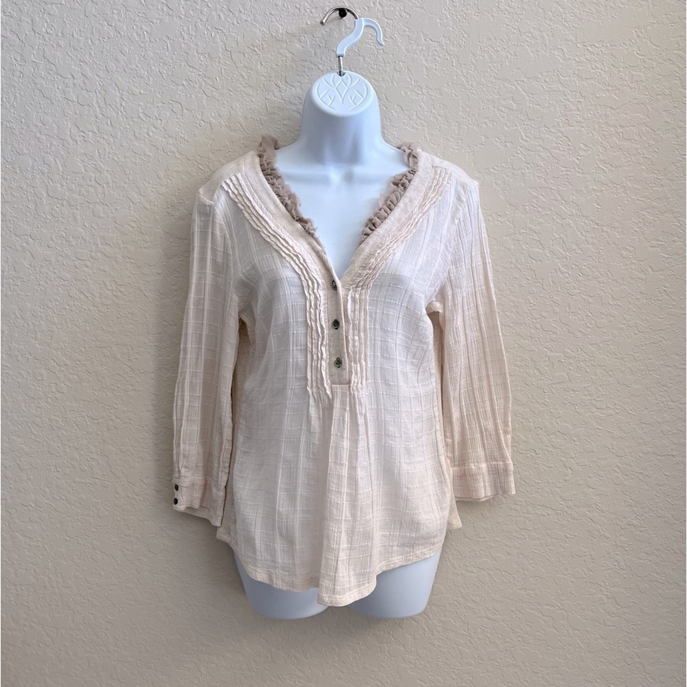 Anthropologie Cream Blouse with Button Detail